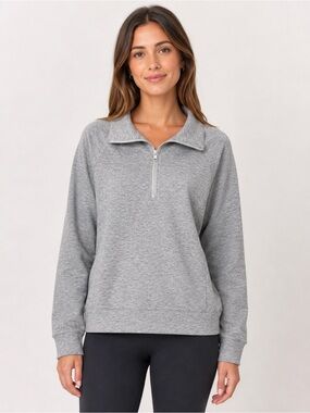 ANRABESS Heather Gray Quarter Zip Pullover Sweatshirt Size Medium